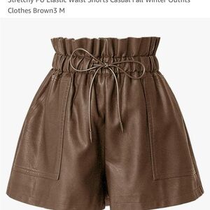 Brown Elastic Waist Women Shorts